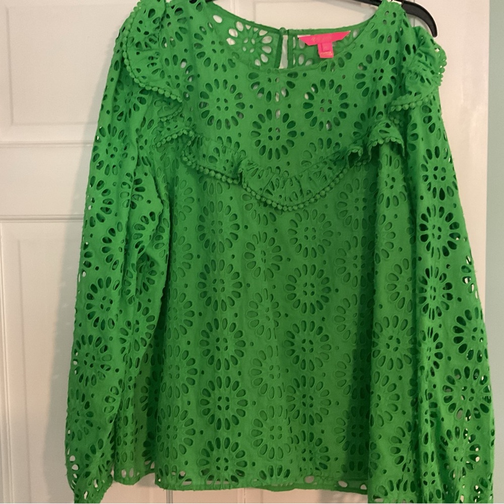 Lilly Pulitzer Green Eyelet Ruffle Blouse